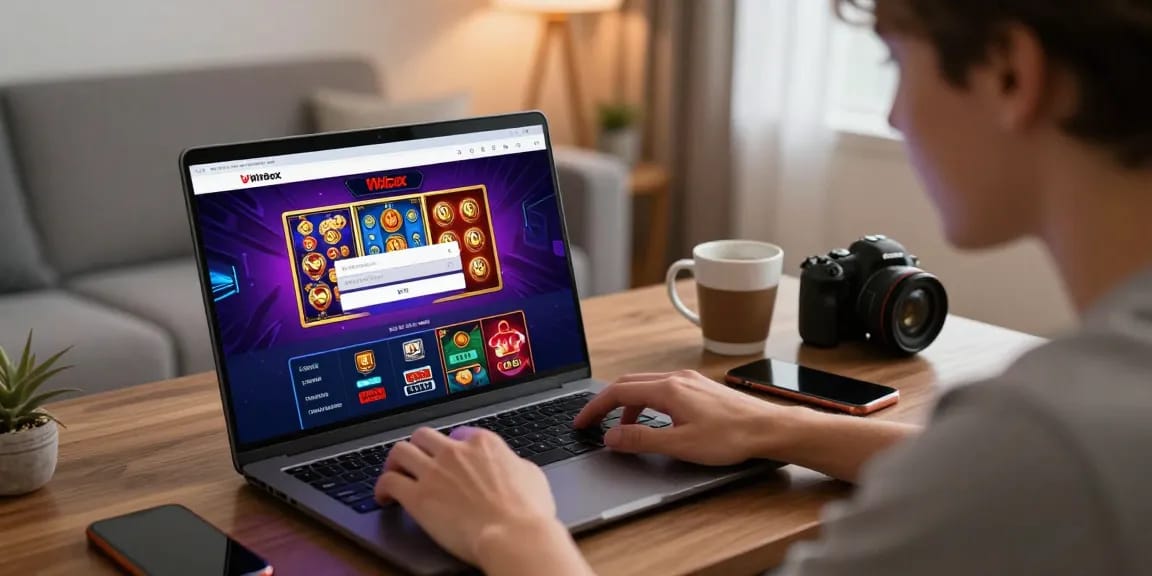 Engaged player using the Winbox login web to access exciting casino games.