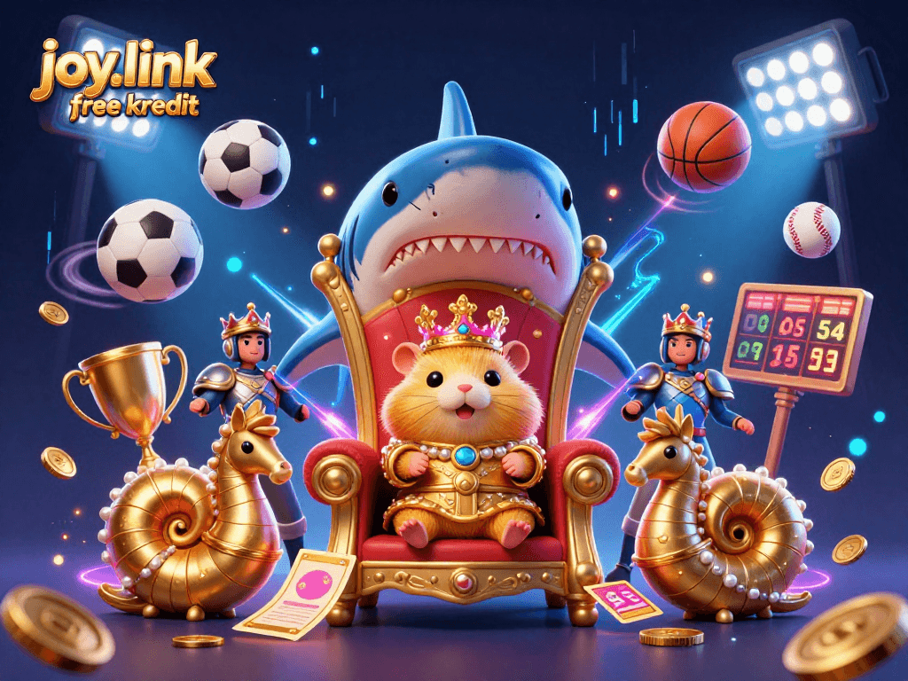 Experience thrilling wins with joy.link free kredit in a vibrant casino scene featuring a golden hamster king.
