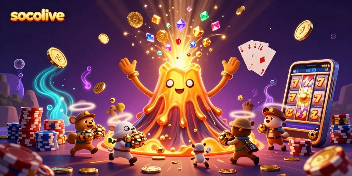 Socolive offers thrilling online gambling experiences with vibrant treasures in 3D illustration.