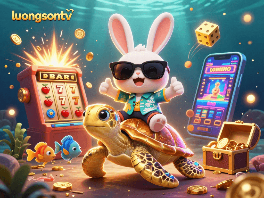 Experience thrilling gaming fun with luongsontv's vibrant casino scene filled with lucky symbols and treasures.