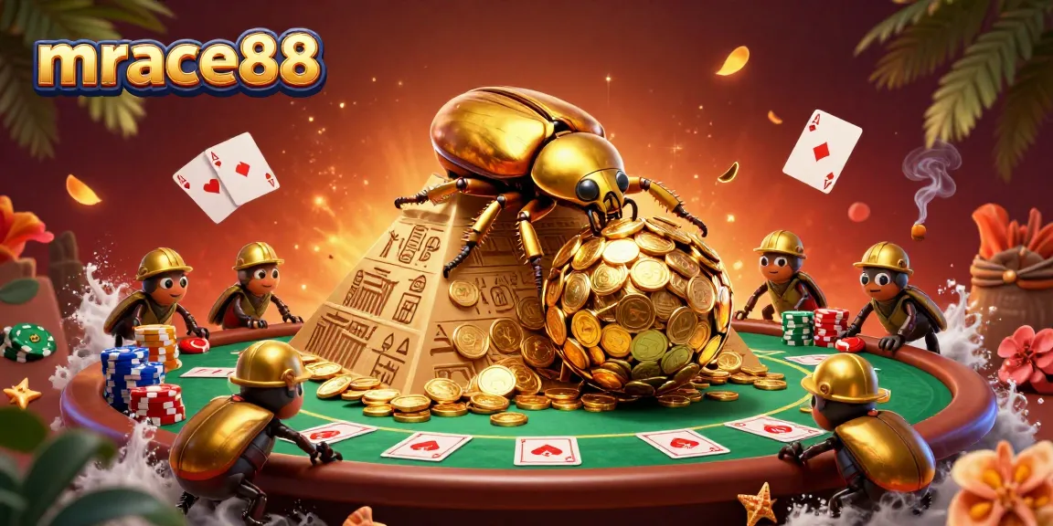 Experience thrilling gameplay at mrace88, where golden beetles illustrate a vibrant casino scene.