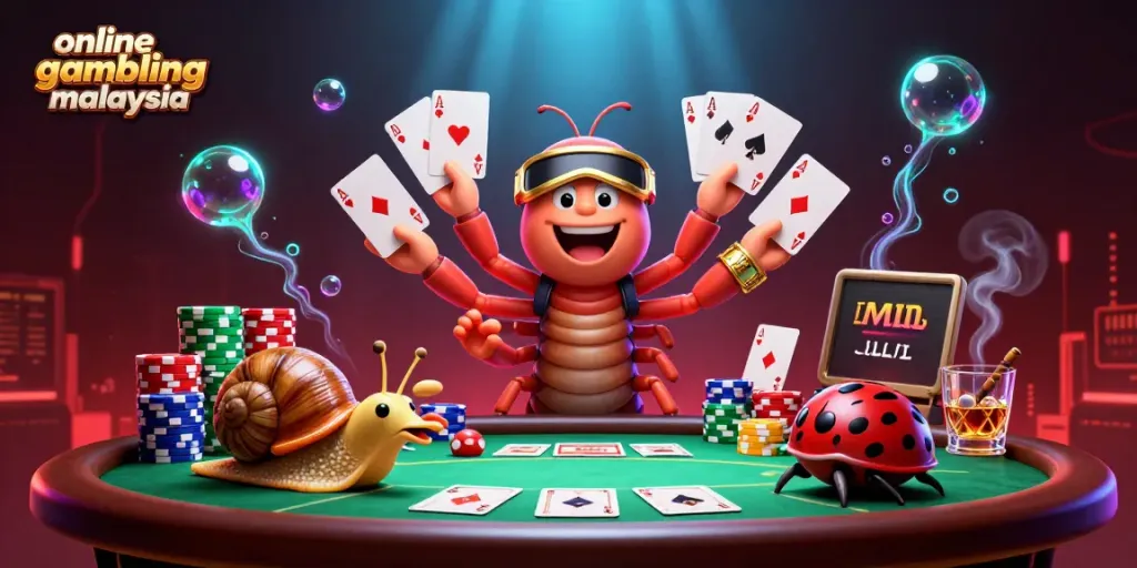 Engage in online gambling Malaysia with this vibrant 3D casino scene featuring an animated dealer.