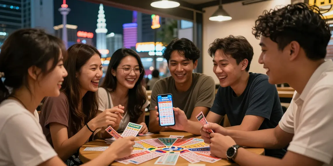 Friends celebrating as they check Winbox lotto result today at a café.