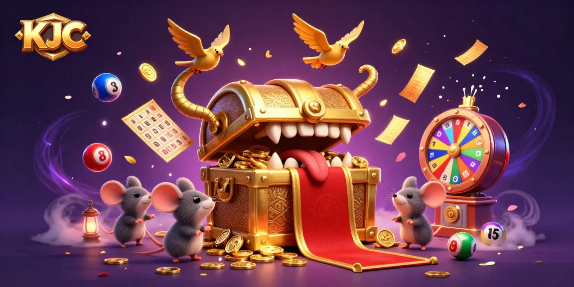 KJC invites players to win exciting prizes with a vibrant, 3D illustration of interactive casino elements.