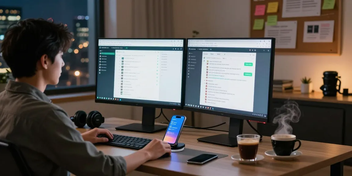 Engaging workspace with WhatsApp電腦版 interface on screens, highlighting modern communication.