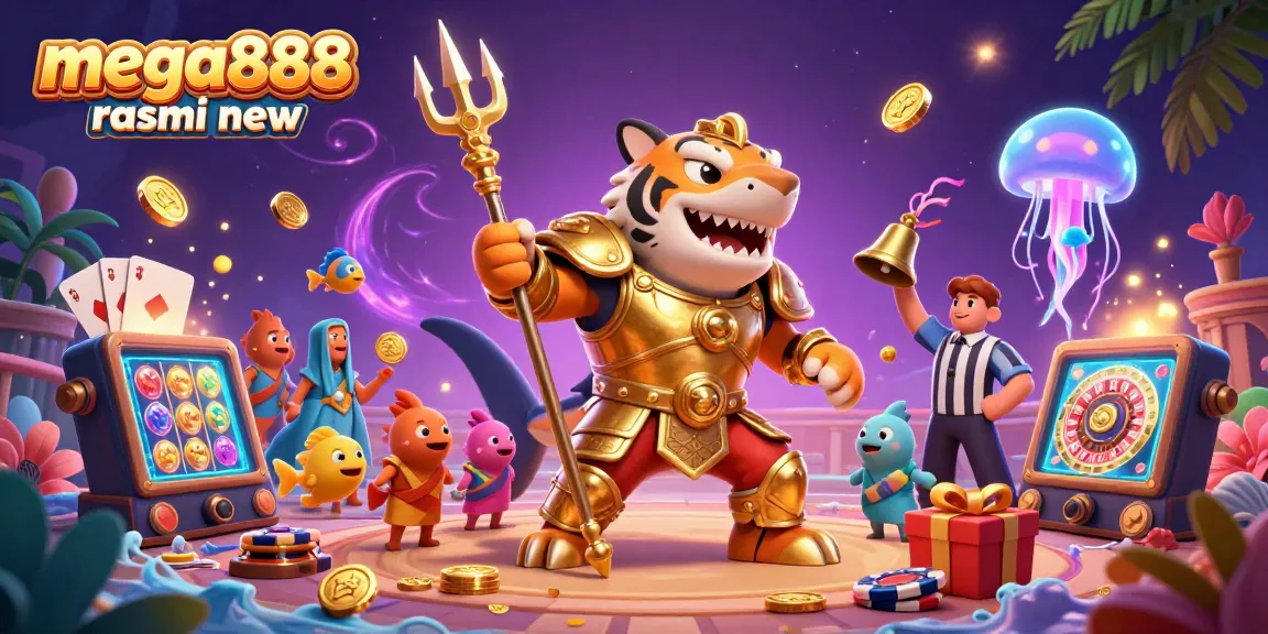 Join the thrilling world of mega888 rasmi new with vibrant casino elements in a lively underwater scene.