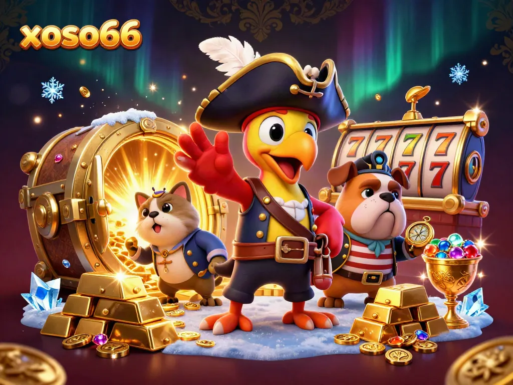 Experience winning excitement with xoso66's dynamic gaming scene, featuring colorful characters and rich treasures.