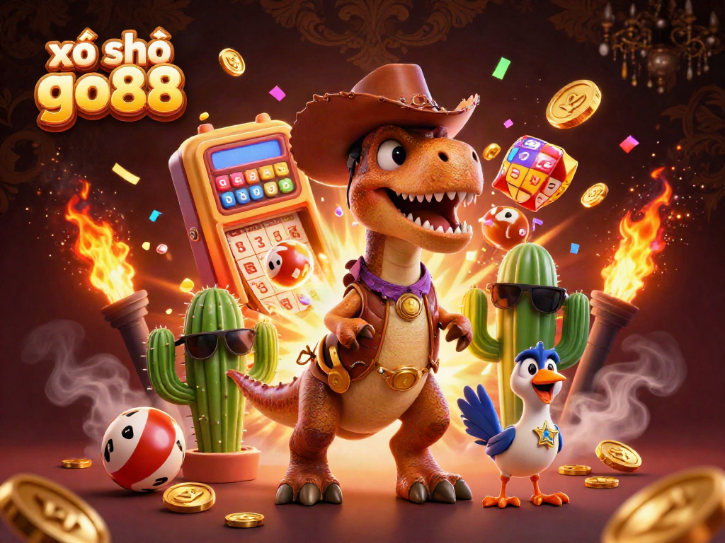 Win exciting prizes with xổ số go88 in this vibrant 3D illustration of a lottery scene.