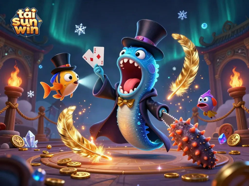 Win big with tải sun win at this vibrant deep-sea casino scene featuring lively characters and magical elements.