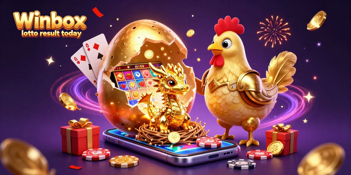 Check the thrilling Winbox lotto result today featuring a golden dragon and casino elements.